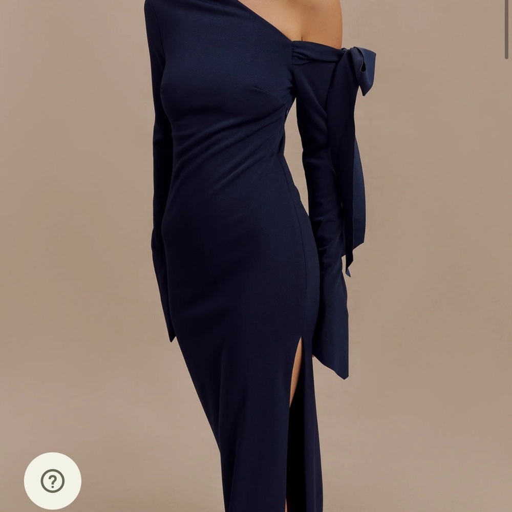 Meshki Navy Long Sleeve One-Shoulder Dress